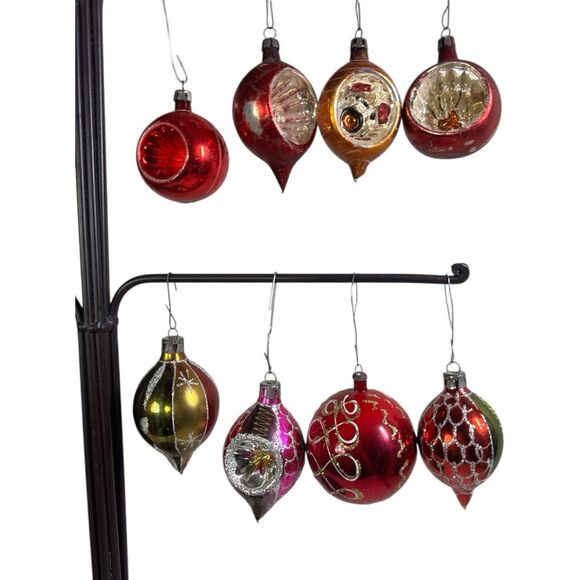 Lot Of 8 Vintage Mercury Glass Christmas Indent Teardrop Ball Ornaments LOOK - Picture 1 of 16